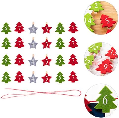 Hemoton 48pcs Espiões de roupas de Natal Clipes de madeira de Natal com números de árvores de Natal 1-24 clipes de