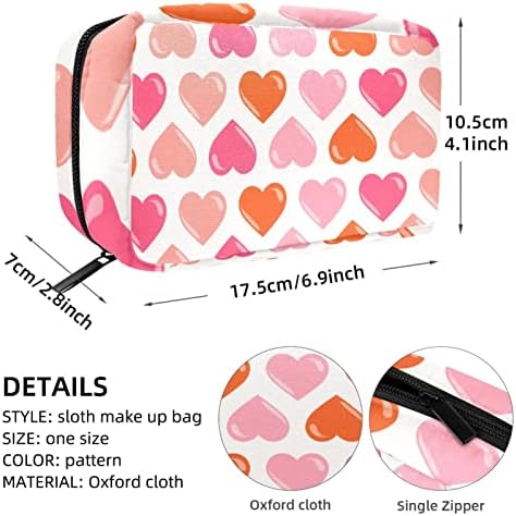 Bolsa de maquiagem inadequada, Dia dos Namorados Red Orange Love Pattern Cosmetics Bag Portable Tote Travel Train Case