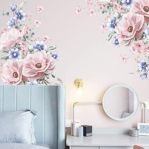 Runtoo 3D Adesivos de parede de flor branca Magnolia Decalques de arte de parede floral para meninas Decoração de parede da sala de estar de garotas