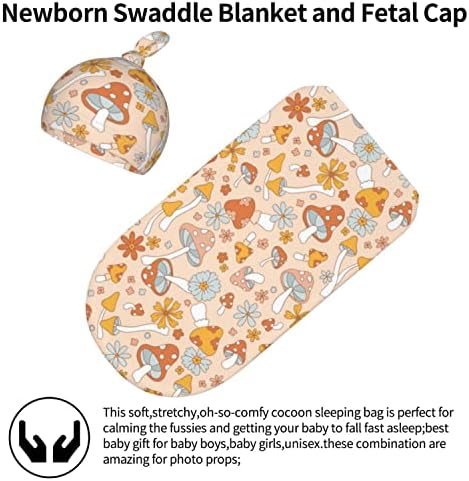 Cofre de cogumelo bebê material recém -nascido cobertor com conjunto de gorro, flores florais macias e elásticas recebendo
