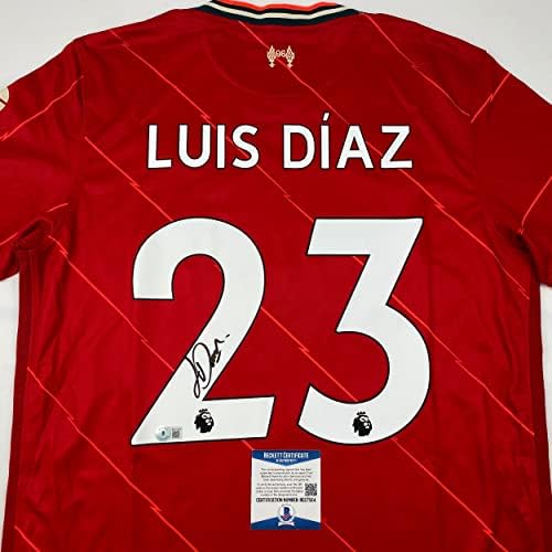 Autografado/assinado Luis Diaz Liverpool Red Soccer Jersey Beckett Bas Coa