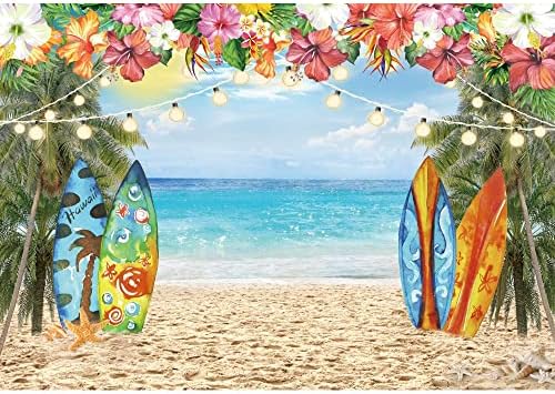 Negeek 10x8ft Hawaiian Beach Photograph Backdrop Summer Tropical Luau Palm Floral Photography Backgrody for Havaian Party Decorations Photo Booth Banner Supplies