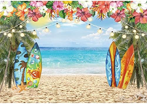 Negeek 10x8ft Hawaiian Beach Photograph Backdrop Summer Tropical Luau Palm Floral Photography Backgrody for Havaian