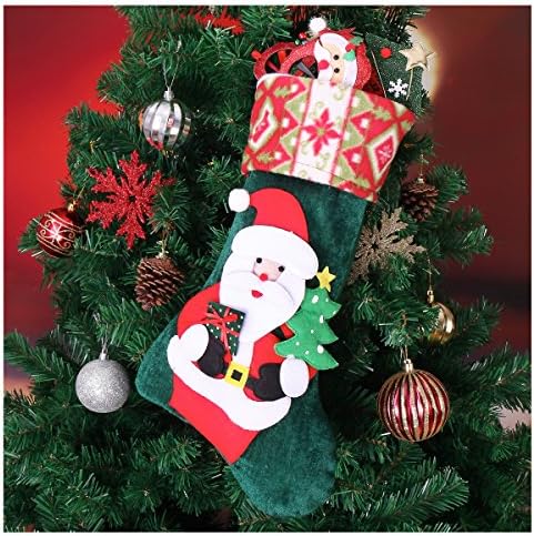 Joiedomi 4 pacotes 18 meias de Natal, Presente de pelúcia em 3D para decorações de família penduradas ornamentos para festa