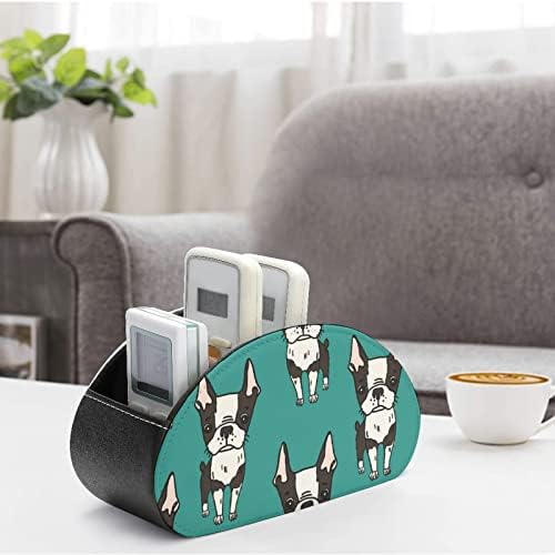 Boston Terrier Dogs Modern Remote Control Holder com 5 Compartimentos PU Couro Muti-Funcional Organização de Organizador