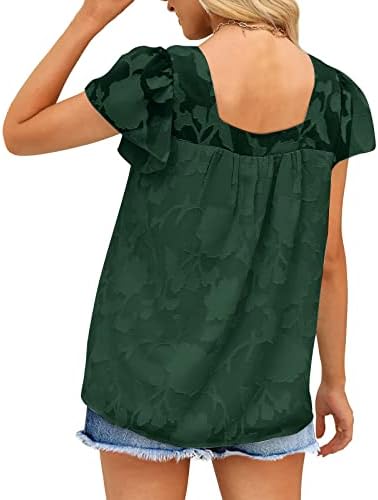 Túnica de túnica do pescoço da mulher feminina Moda com manga de manga traseira de camiseta traseira de verão plissada blusa