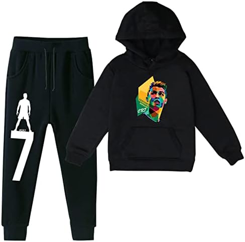 Ateecp Boy Girl Cristiano Ronaldo Fleece Capuz Capuz e calças de corredor Pontas de pulverizão CR7