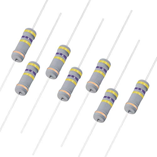 UXCELL 50PCS 470K OHM Resistor, 2W 5% Tolerância Resistores de filmes de carbono, 4 bandas para projetos eletrônicos e experimentos de bricolage