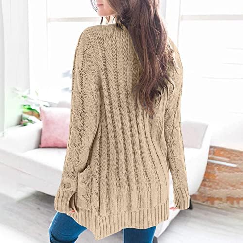 Cor de tamanho sólido feminino Cardigan Premium Knit Sweater com blusas de cardigã longas grandes de bolso