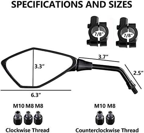 Mamiko Universal Motorcycle Trow View espelhos para montagem do guidão de 7/8 compatível com a scooter de motocicletas MOPED