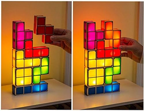 Lnkey tetris quebra-cabeça lâmpada led led de bloco construtível mesa decorativa empilhável