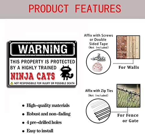 Tsezlojh lata sinalização pintura de campo engraçado ou sinal de aviso de propriedade Esta propriedade é protegida por uma pintura altamente treinada de ninja gatos gatos de 8x12 polegadas