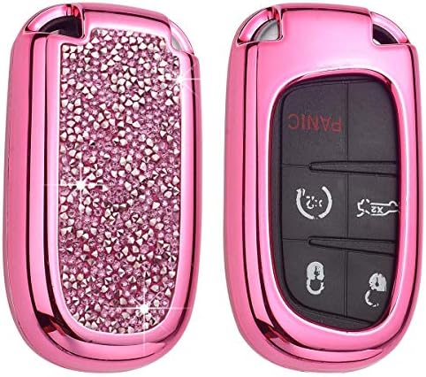 Royalfox 3d bling shiny rhinsnstone feminino 3/4/5 botões key fob tampa de capa de capa para jeep Grand Cherokee Renegade, Fiat,