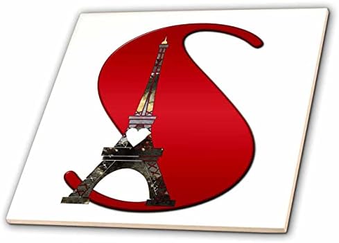 Monogramas vermelhos 3drose inicial s com uma torre Eiffel - telhas