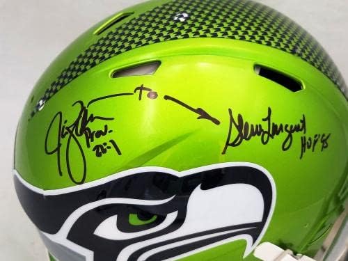 Steve Largent e Jim Zorn autografados Seattle Seahawks Flash verde em tamanho real Authentic Speed ​​Capacet TD Seahawks! MCS Holo Stock #210448 - Capacetes NFL autografados