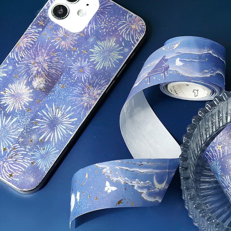 Komociya Fita Blue Washi de 30 mm, 6 PCs fitas de máscara decorativa de folha de ouro para álbuns de recortes, artesanato de bricolage, materiais de balas, planejadores, embrulho de presentes