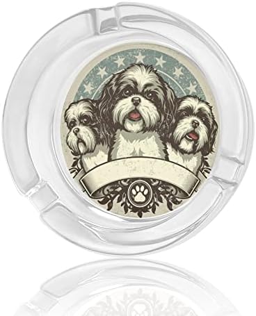 Shih tzu cães cinzeiros de vidro para cigarros e charutos Round Ash Bandeja do estojo para o presente de decoração de mesa de mesa