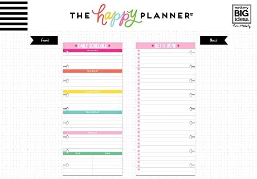 The Happy Planner Planejando diariamente Half Sheets - 60 Páginas de dupla face pré -perfuradas - Cronograma diário e layouts da lista de verificação - Organize, priorize, faça listas, faça anotações - Tamanho clássico