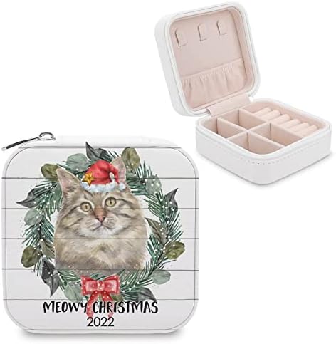 Caixa de jóias de gato de Natal meowy PU Pequeno caixa portátil de viagem Organizador de férias Exibir caixa de armazenamento