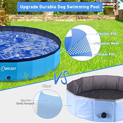 Piscina de cães Smilday, piscina portátil dobrável, banheira de banho de plástico duro para animais de estimação cães e gatos, piscina