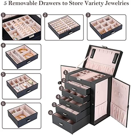Pacote de estojo de armazenamento de jóias da Procase com 6 camadas caixa de organizador de jóias grandes