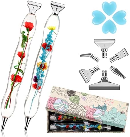 DIYYIDER 2 PCs Pintura de diamante caneta de caneta artesanal Blower 5d Diamond Art Art com 4 PCs CLUE CLUGA E 6 PCS Dicas de metal de aço inoxidável ， Ergonomic Diamond Pen Pen Grip para Diamond Art…