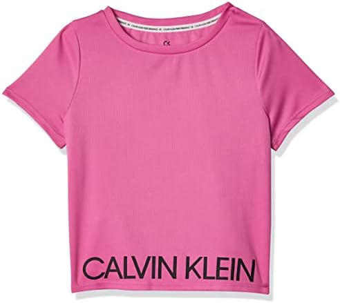Calvin Klein Girls 'Performance Manga curta T-shirt, logotipo super rosa, 8-10
