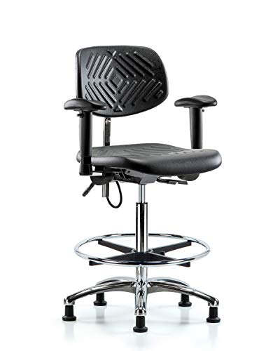 Labtech Seating LT41125 ESD Poliuretano Cadeira de bancada alta base cromada, braços, anel de pé cromado, esd desliza,