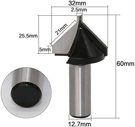 LRJSKWZC Bits de roteador 1 peça de 12,7 mm haste de 32 mm de diâmetro V-groove reto roteador de roteador tungstênio Ferramentas