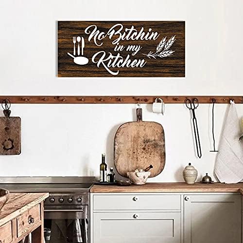 Battoo Funny Home Kitchen Wood Wood Salting Sign - Sem Bitchin na minha fazenda de arte de cozinha de cozinha Placa de arte para