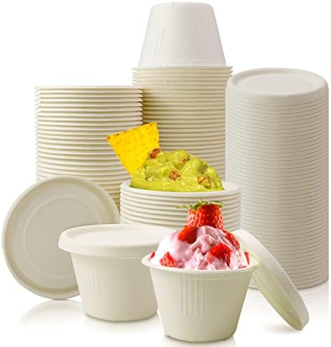 VMIAPXO 100 Define xícaras de papel de fibra de bagaço naturais, copos de porção pratos descartáveis ​​de copos recicláveis ​​para degustação de condimentos de amostra
