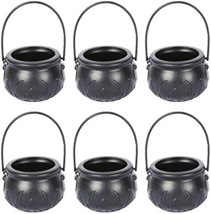 Toddmomy Halloween Pumpkin Prop Halloween Caldeirão Candy Bowl 12pcs Mini Cauldro de Caldeirão Black Kettle com alça para a festa