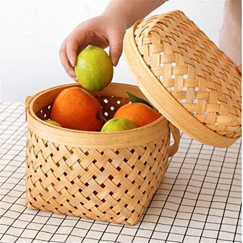 Walnuta 2pcs/cesta de tecido com tampa de piquenique de fruta pão de pão de ovo de vime vegetal de cesta de cesta portátil