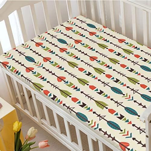 Flechas com temas de mini-berço, lençóis portáteis de mini berço portáteis, lençóis de berço de fabricação de material macio para menina ou menino, 24 x38, multicolor