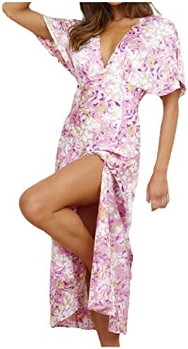 Vestido de verão floral de 2023, vestido de manga curta de manga curta, vestido midi de manga curta elegante e esbelta
