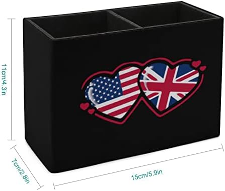 American e British Flag Heart Pu couro de couro de caneta porta -lápis copo de mesa de mesa Caixa de artigos de artigos de mesa para desktop