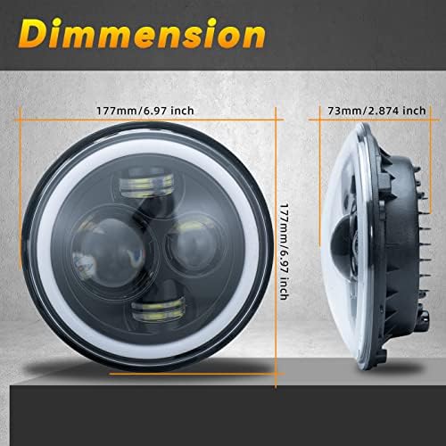 LLPTA 2PCS DOT/SAE 7 POLENTE RODON RODON ROUNS Kit de conversão de feixe de feixe âmbar LED Halo Angel Eye Turn Signal White DRL