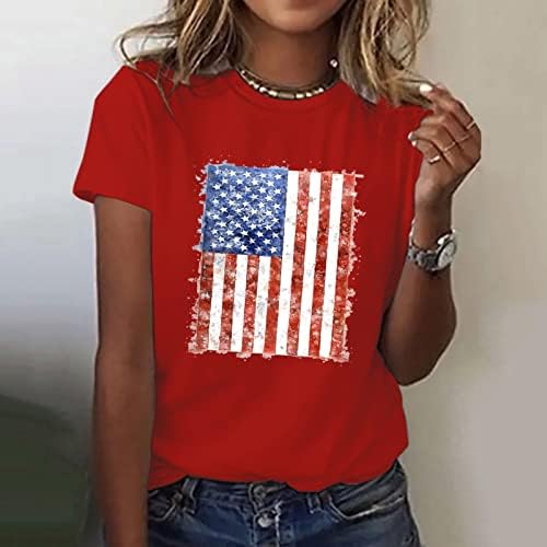 4 de julho camisetas camisetas para mulheres de verão manga curta o pescoço túnicos tops American Stars Stars Stripes Blouse Top Top