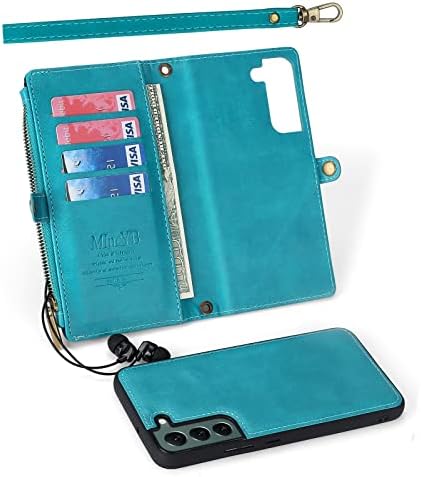 MinCyB para a caixa da carteira Samsung Galaxy S22, caixa de couro Galaxy S22 para homens, bolsa com zíper com suportes