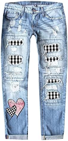 Etkia Slimming Jean Outono feminino e inverno do dia dos namorados de jeans Hole imprimido Calças espessadas Recursos: