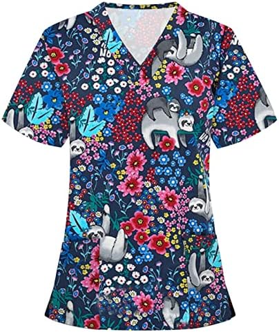 Blouses Dressedy para mulheres gráficas de manga curta de manga curta Praia casual Tops diários de tshirts com bolso
