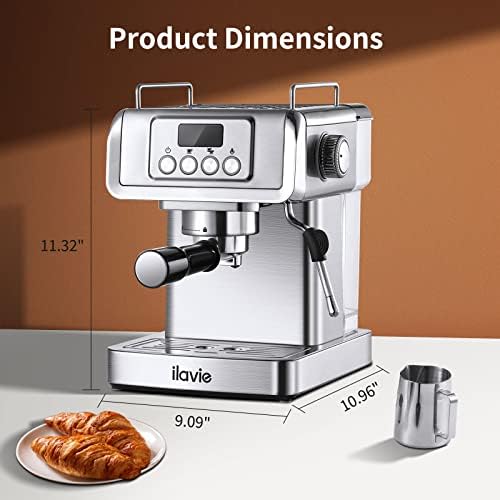 Ilavie Espresso Machine, Madeireira de Espresso de 20bar com varinha de vapor, máquina de café expresso de aço inoxidável com temperatura
