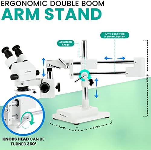 AMSCOPE SM-4BZ-80S Microscópio de zoom estéreo binocular profissional, oculares WH10X, ampliação de 3,5x-90x, objetivo do zoom de 0,7x-4,5x, luz do anel LED de 80 bulb, suporte de boom de braço duplo, 90V-265V, inclui 0,5x e 0,5x e 2.0x lentes Barlow