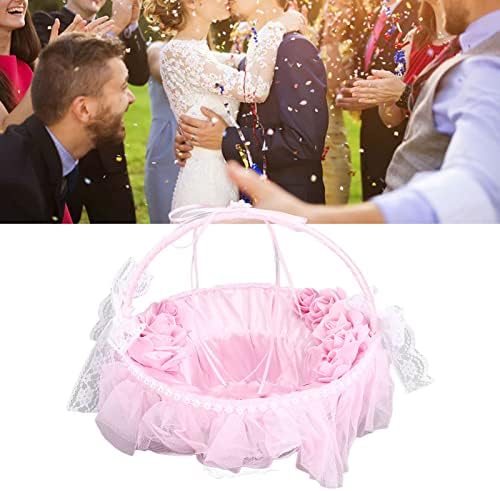 Manuseie o casamento de cesta de cesto de menina de feminino, alça portátil design rosa cesto de casamento