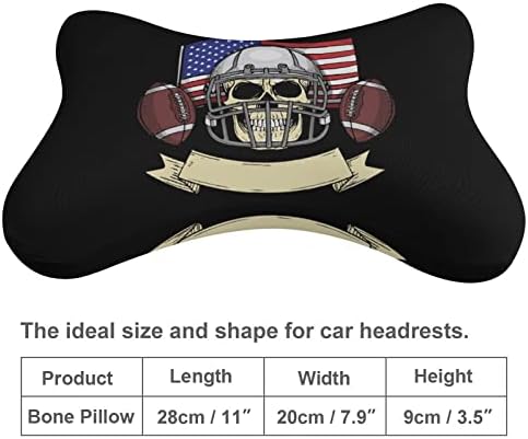 Color Skull USA Football Car pescoço travesseiro para dirigir conjunto de 2 assentos Auto -apoio de cabeça de cabeça de almofada