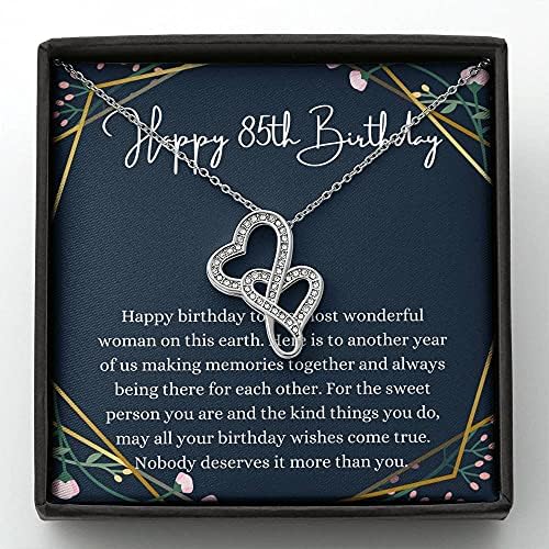 Jóias de cartão de mensagem, colar artesanal- Presente personalizado Double Heart, 85º aniversário para o presente, 85º aniversário