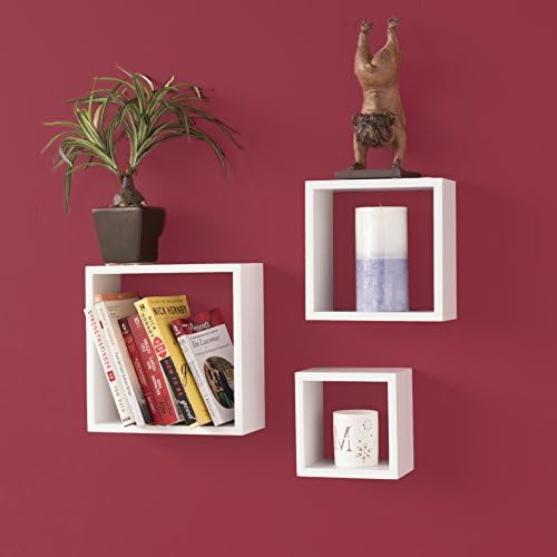 Wallniture Compact Sala de estar Display Cubos Prateleiras flutuantes Conjunto de 3 brancos