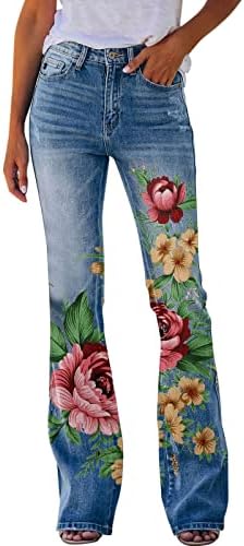 Calça de fundo de sino para mulheres estampas florais fit solto calças casuais calças elásticas cintura respirável pernas largas