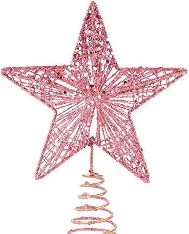 Treça de Natal Glitled Topper Metal Star Treetop Xmas Hollow-Out Star Topper para decoração de árvores de Natal