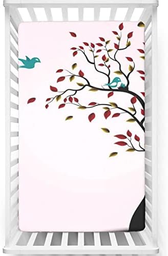 Pássaros com temas de mini folhas de berço, lençóis de mini berço portáteis Criança de colchão macio para bebês lençóis de berço para menina ou menino, 24 x38, multicolor
